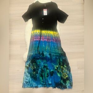 S/M NWT. Sacred Threads Black and Multicolor Tie-Dye Dress. CL/GR05. 223075